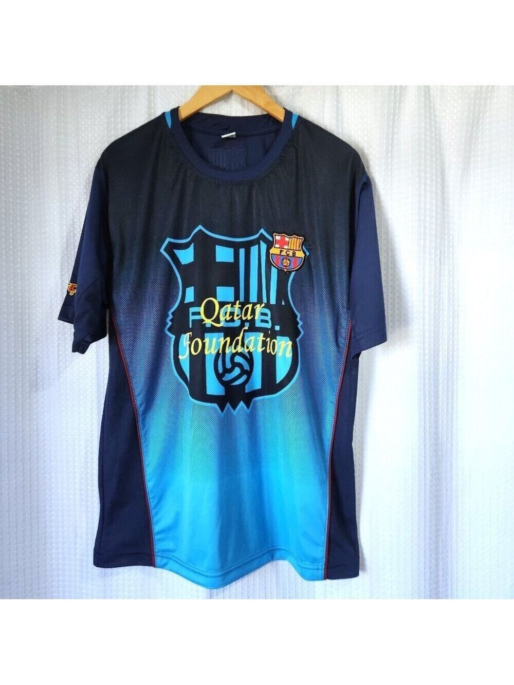 FC Barcelona Men’s Large Soccer Jersey Qatar Foundation #21 Blue Football Shirt